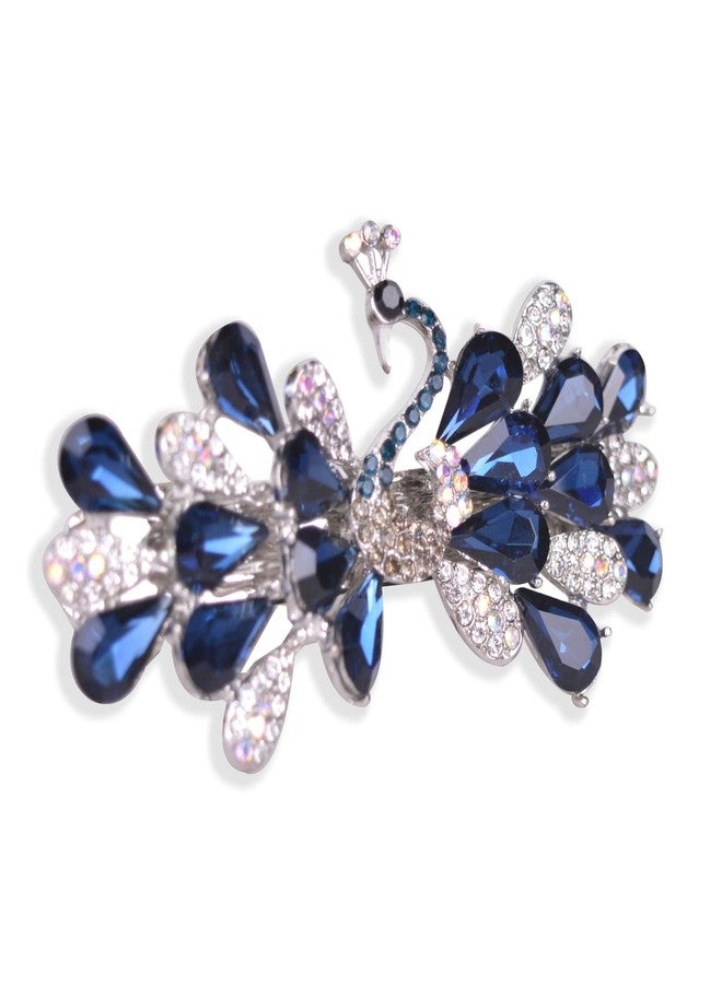 Sankuwen Peacock Rhinestone Hairpin Luxury Crystal Hair Barrette Clip(Dark Blue) - Image 2